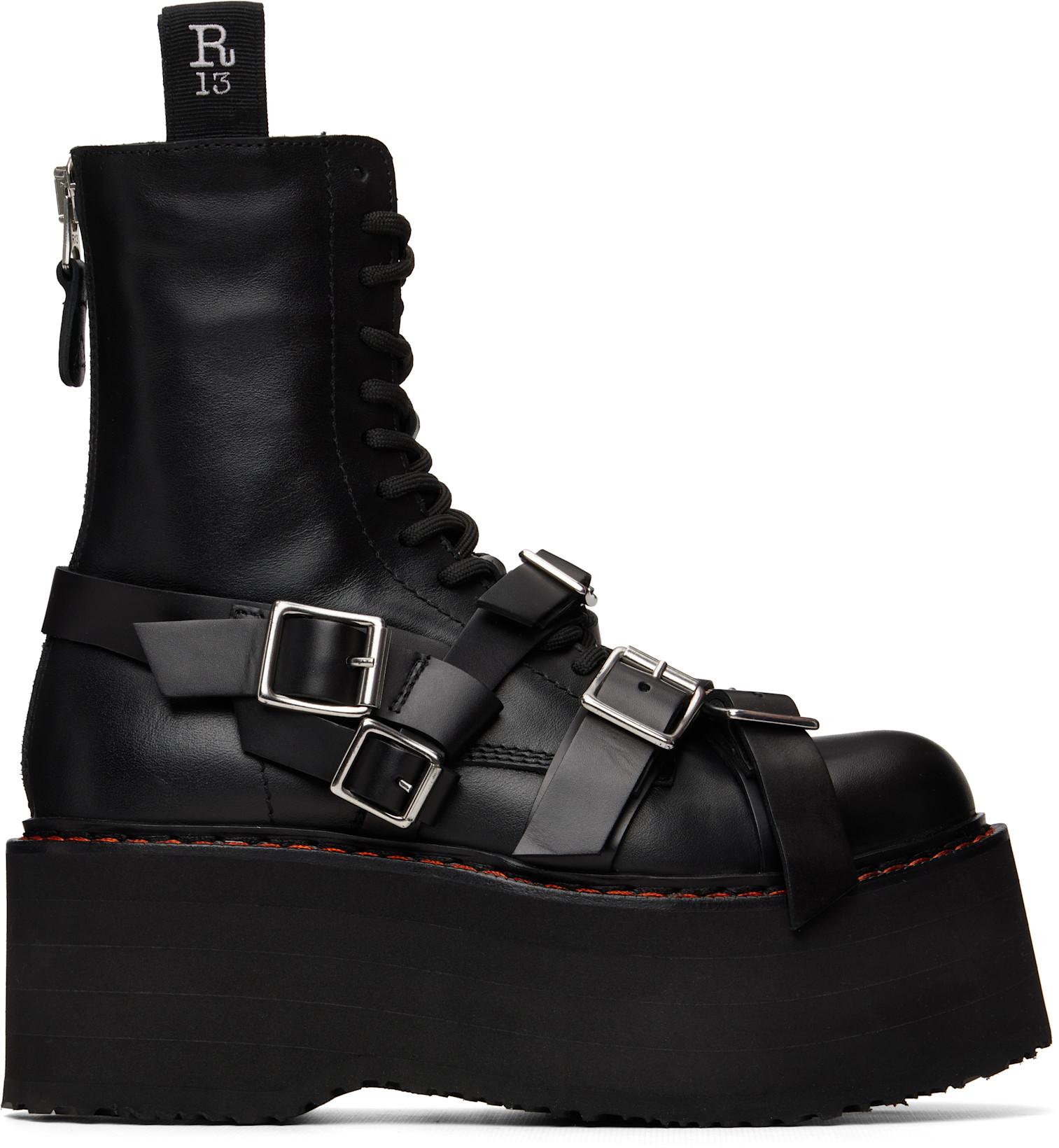 Black Strapped Double Stack Boots by R13