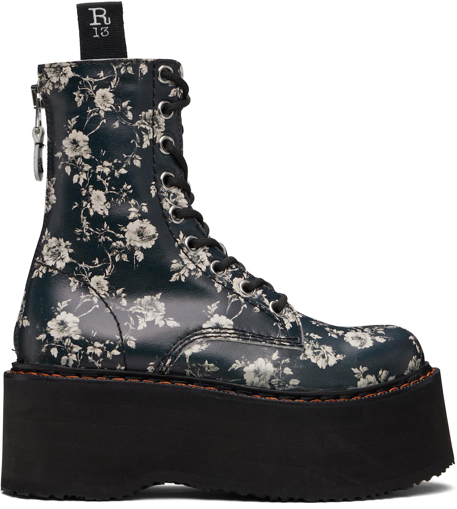 Black & Off-White Double Stack Boots by R13
