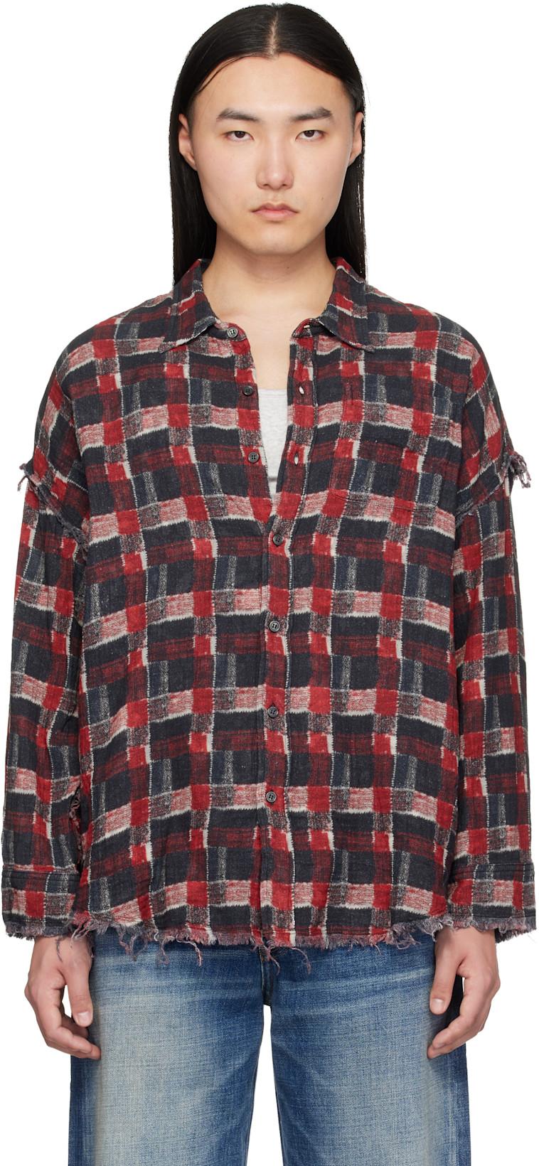Black & Red Shredded Seam Drop Neck Reversible Shirt by R13
