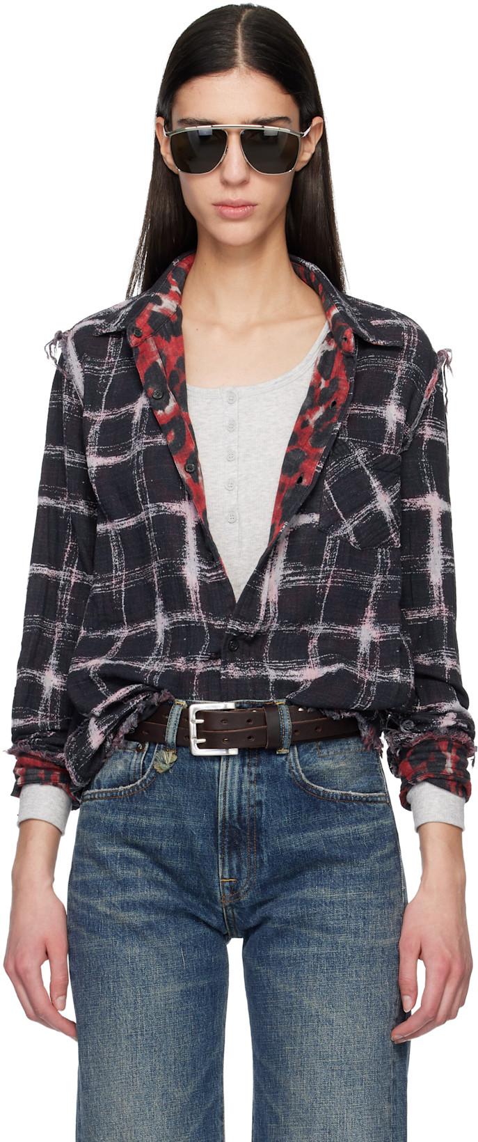 Black & Red Shredded Seam Reversible Shirt by R13