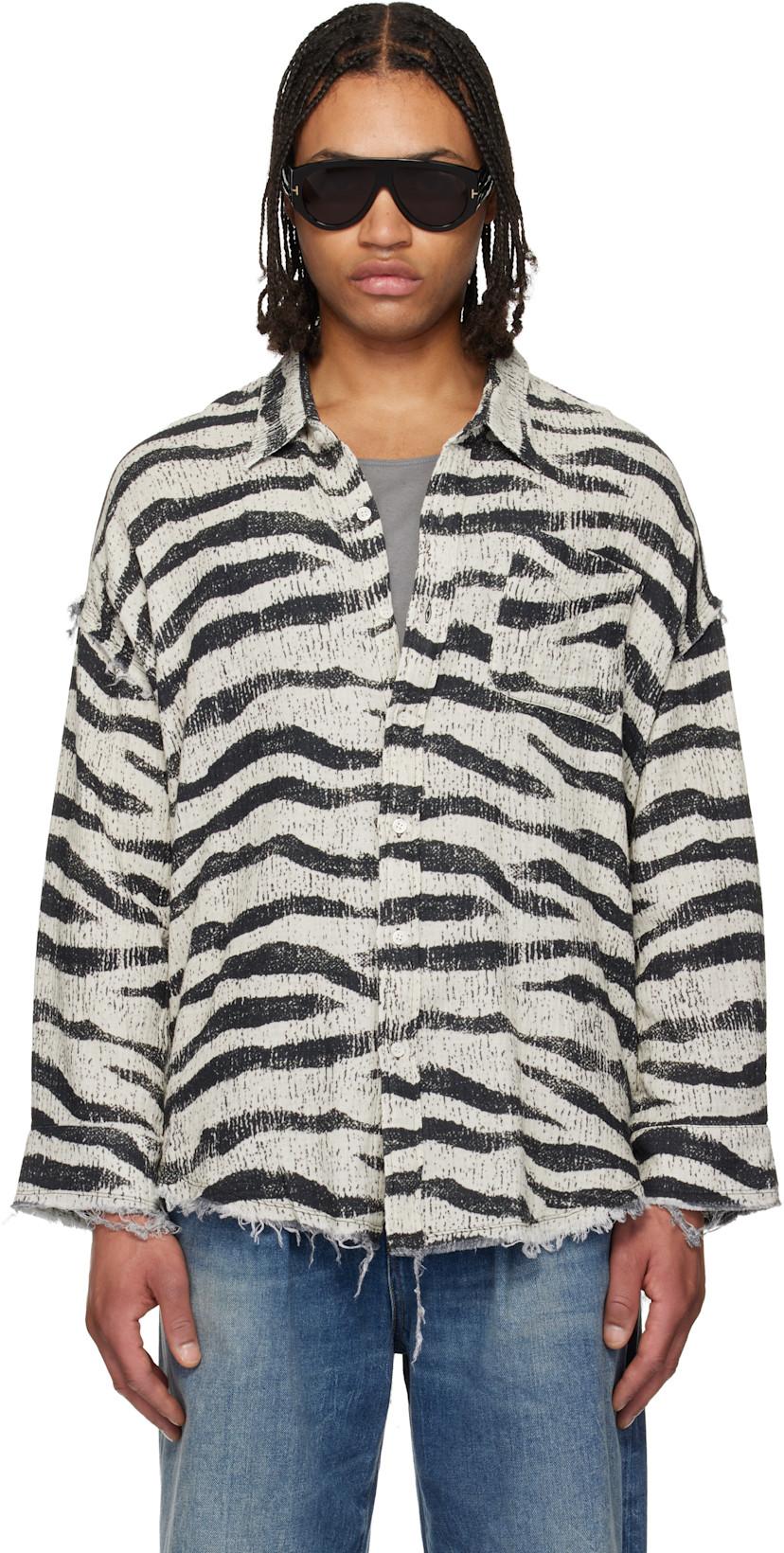 Black & White Shredded Seam Drop Neck Shirt by R13