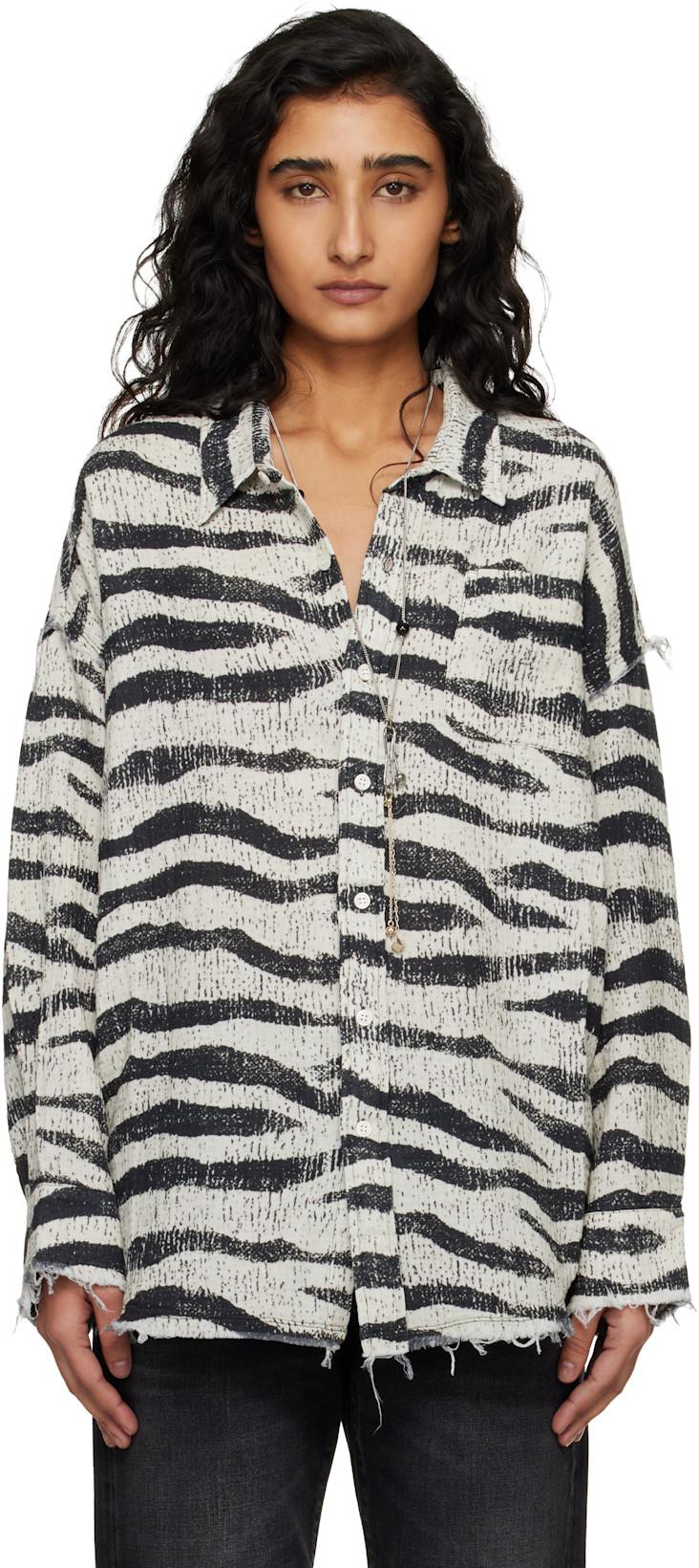 Black & White Shredded Seam Drop Neck Shirt by R13