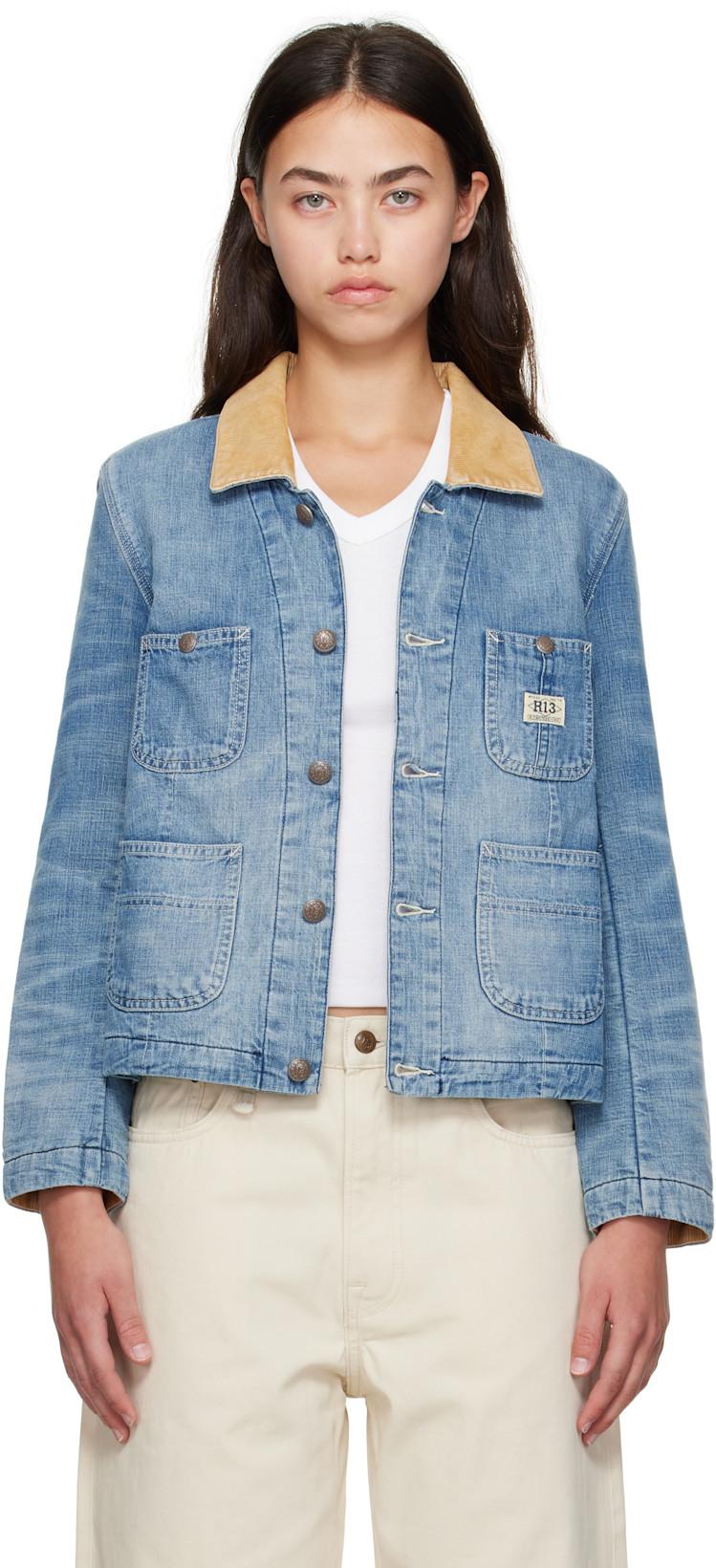 Blue Cropped Denim Chore Jacket by R13
