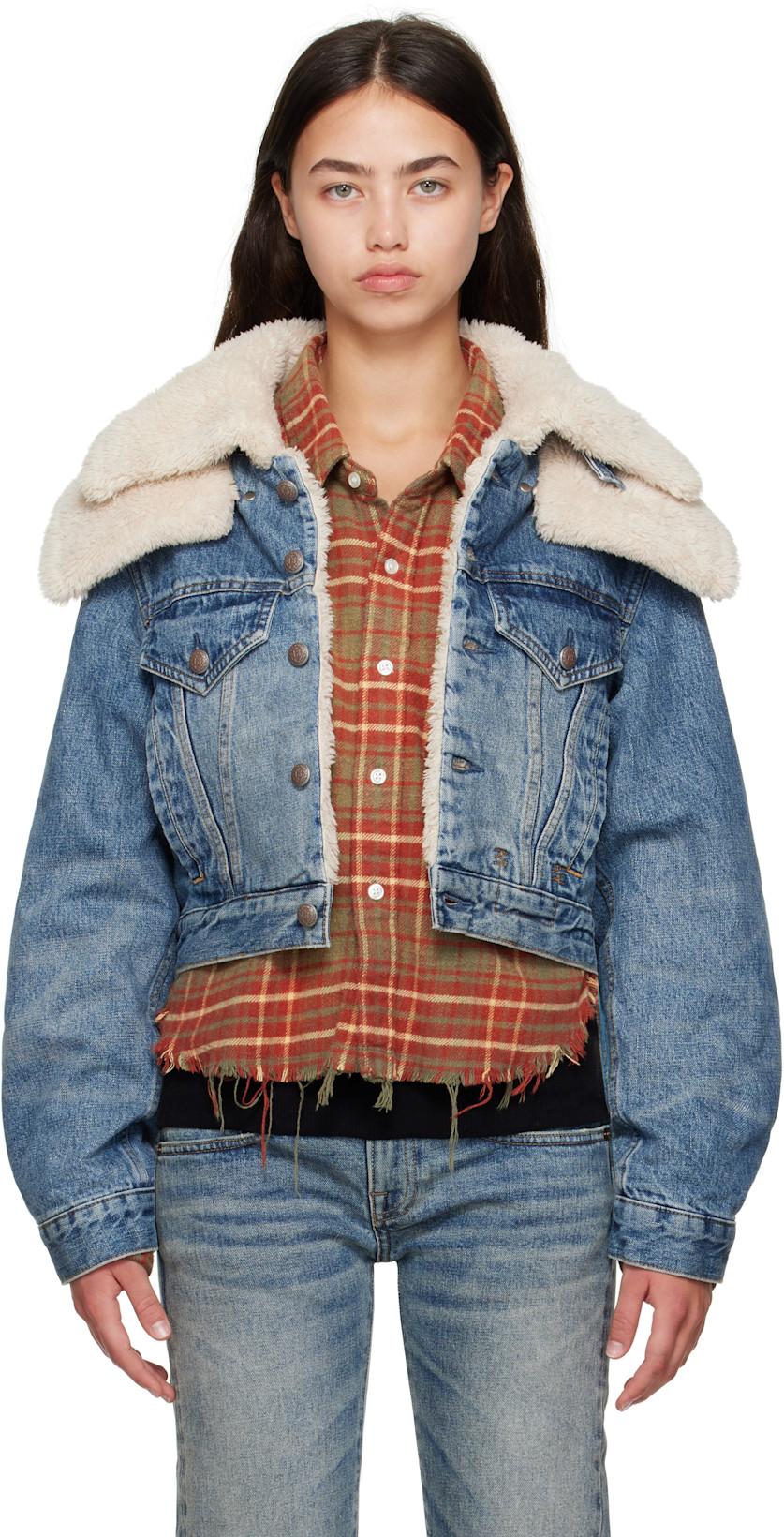 Blue Double Collar Sherpa Denim Trucker Jacket by R13