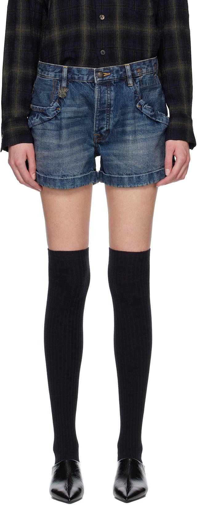 Blue Pouch Pocket Denim Shorts by R13