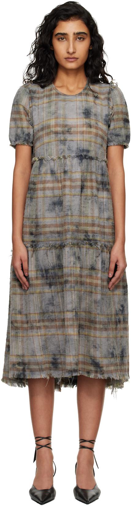 Blue Shredded Relaxed Midi Dress by R13