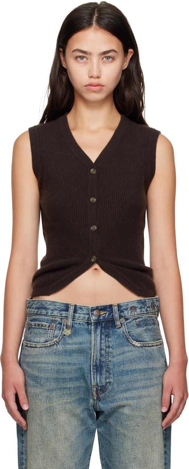 Brown Ribbed Wrap Around Vest by R13