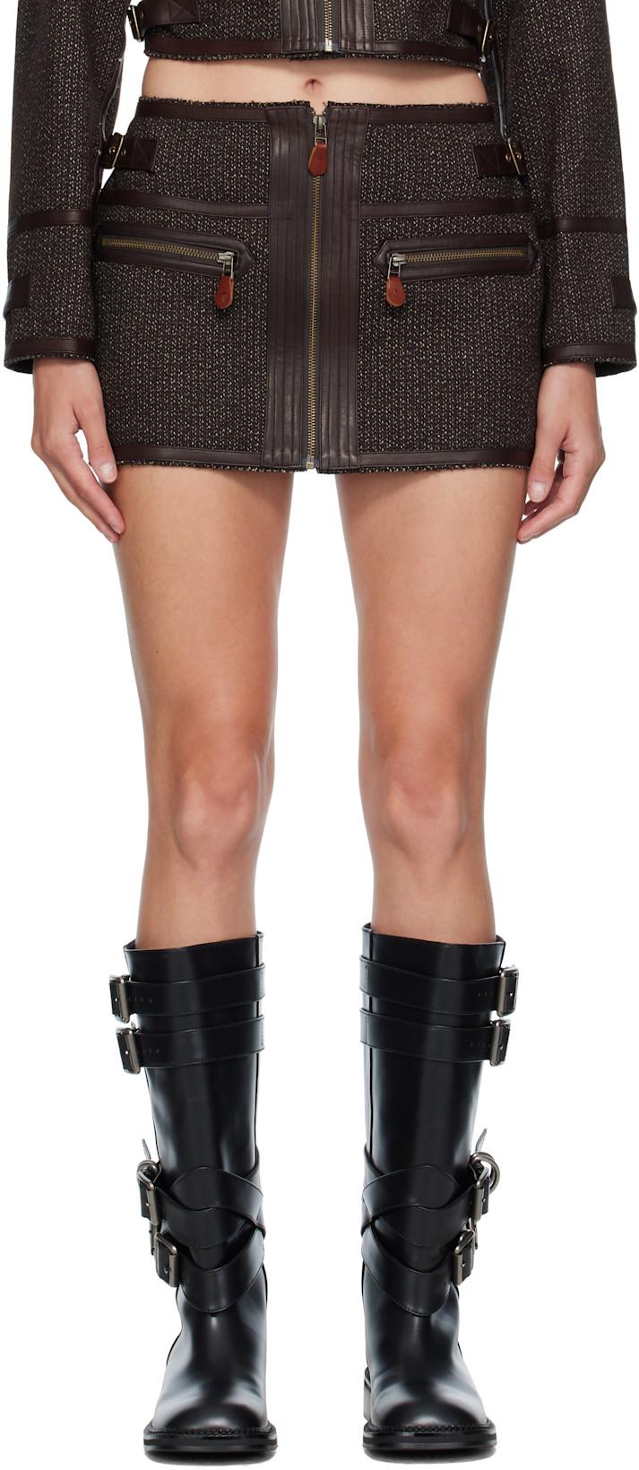 Brown Stitched Details Miniskirt by R13
