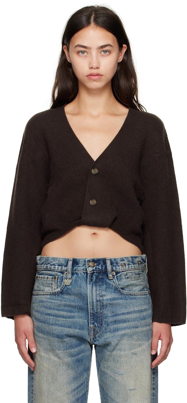 Brown Twisted Front Ribbed Cardigan by R13