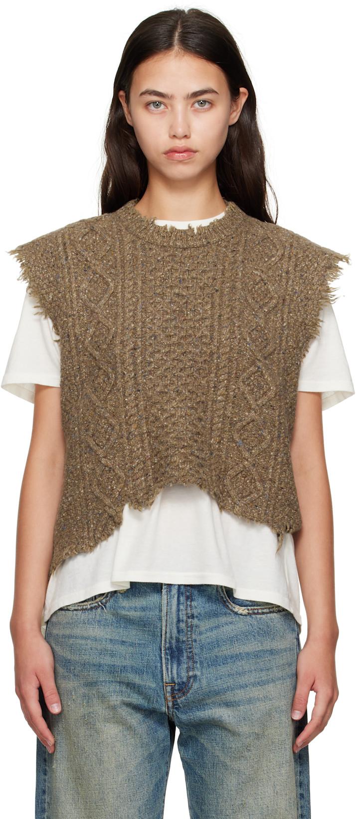 Brown Wool Boyfriend Cable Sweater Vest by R13