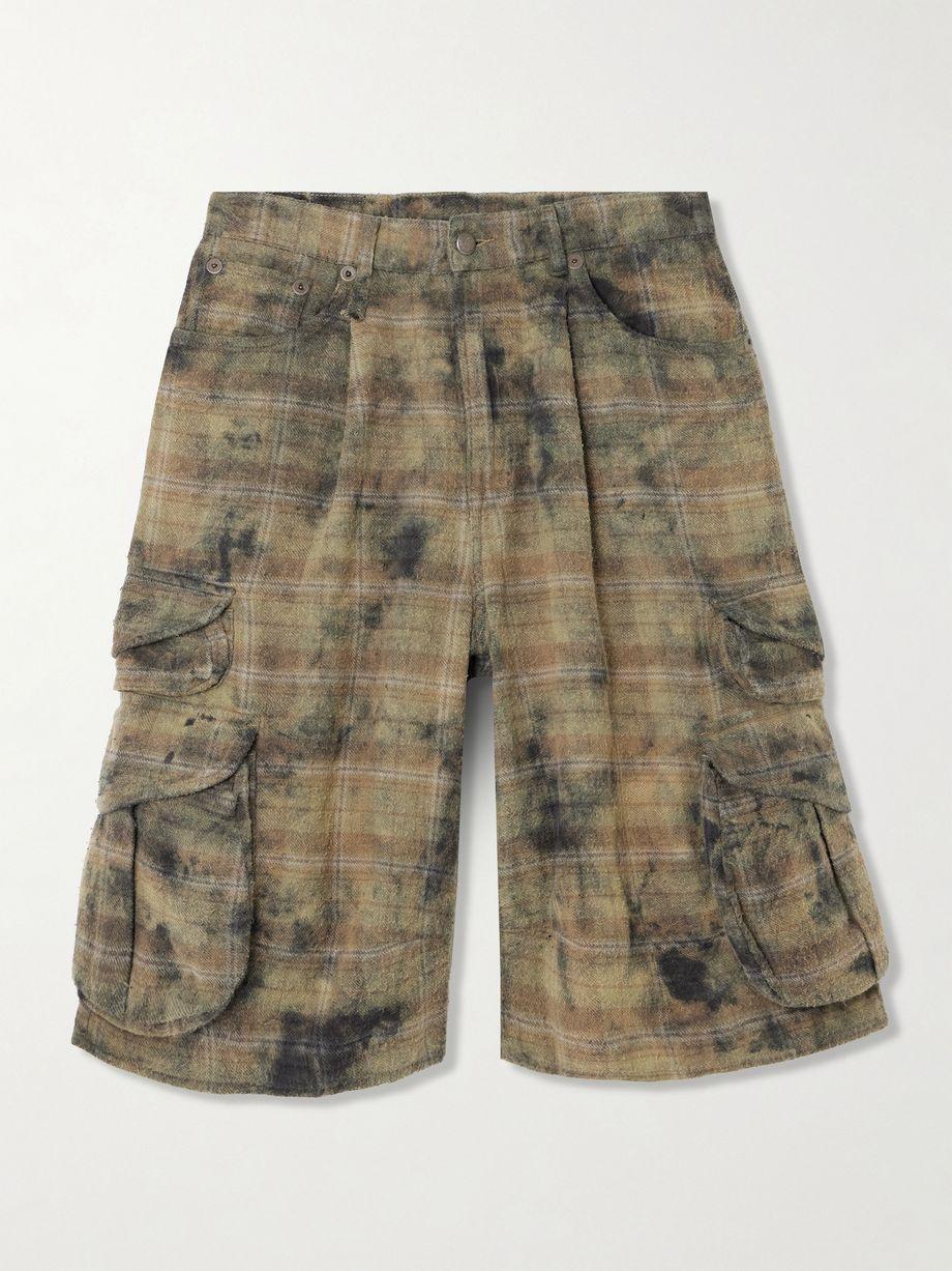 Checked distressed cotton-flannel cargo shorts by R13
