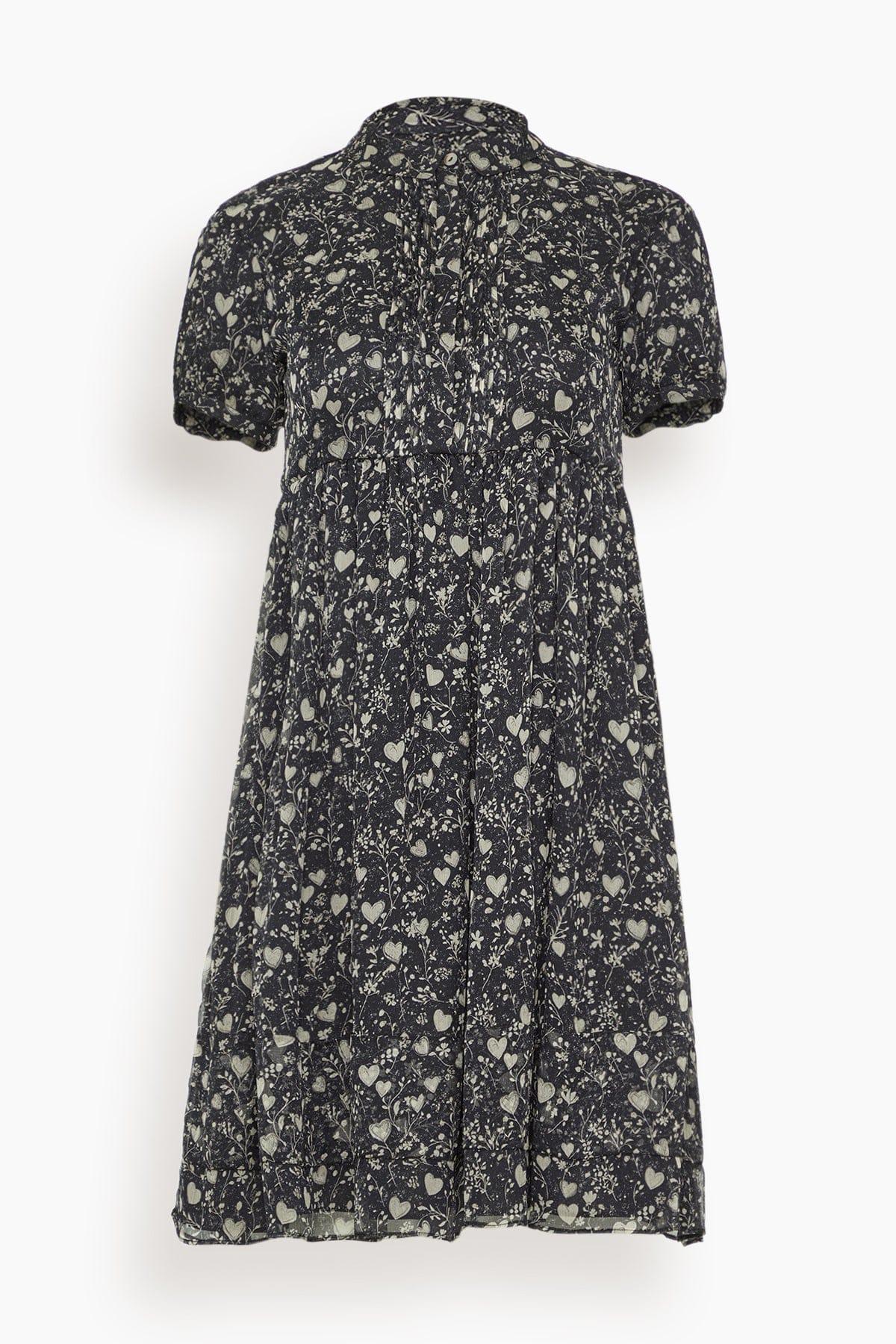 Collared Babydoll Dress in Mini Hearts on Black by R13