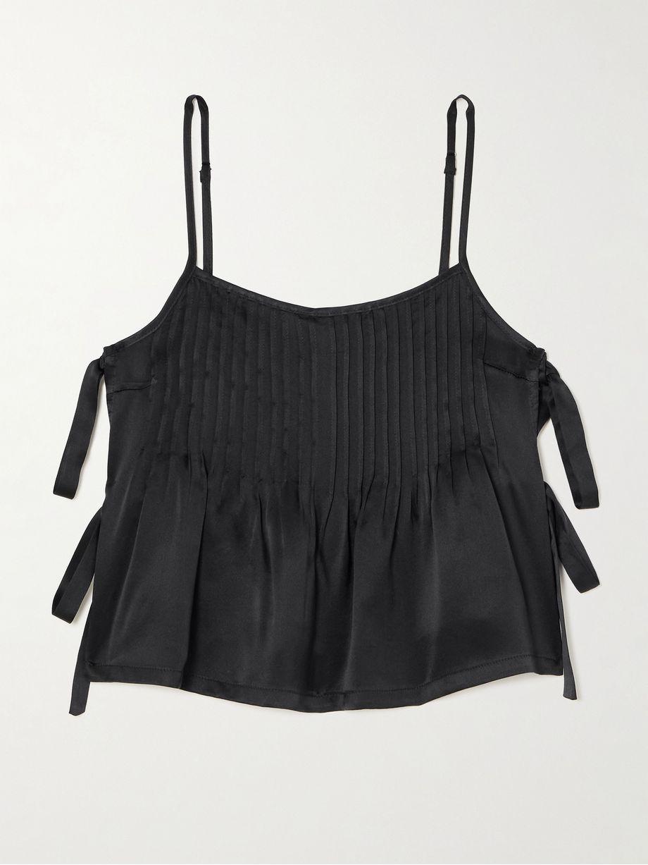 Cropped tie-detailed pintucked silk-charmeuse camisole by R13