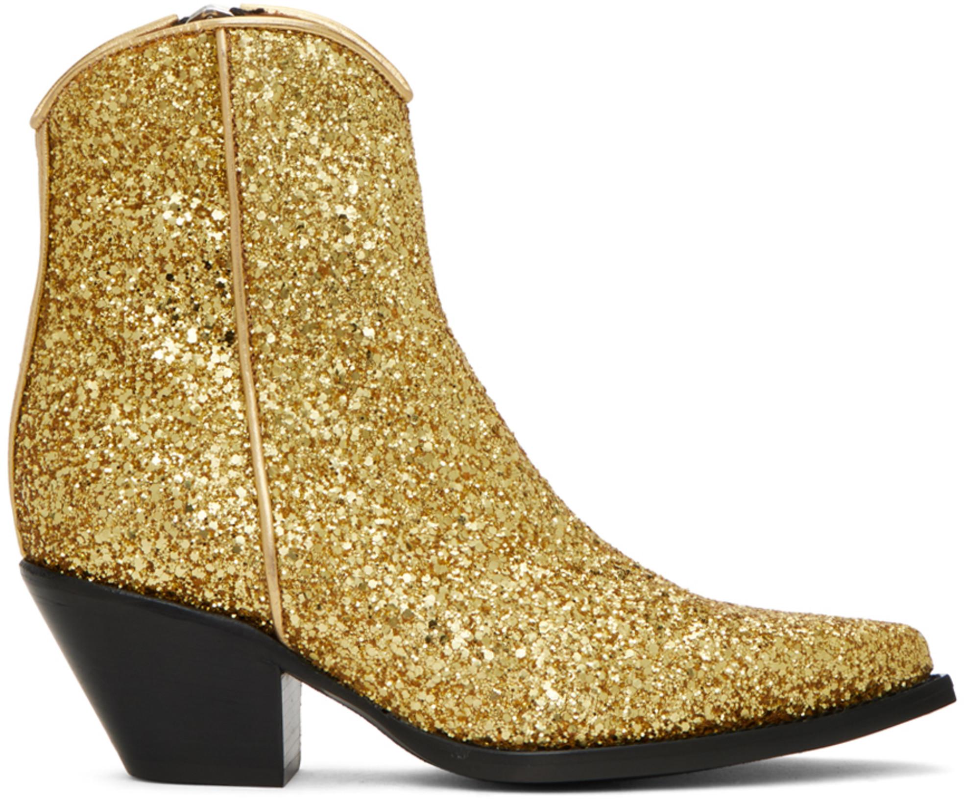 Gold Skinny Ankle Cowboy Boots by R13
