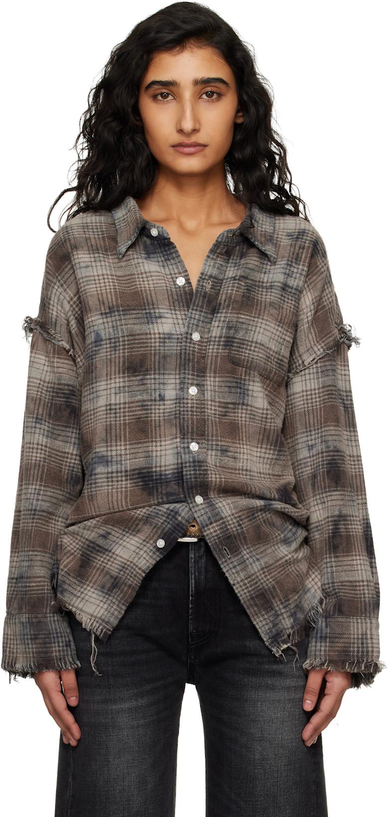 Gray Shredded Seam Drop Neck Shirt by R13