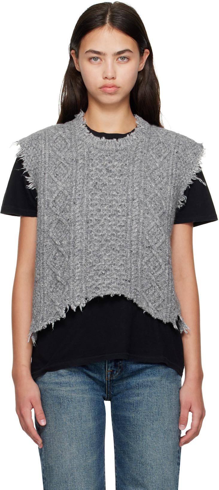 Gray Wool Boyfriend Cable Sweater Vest by R13