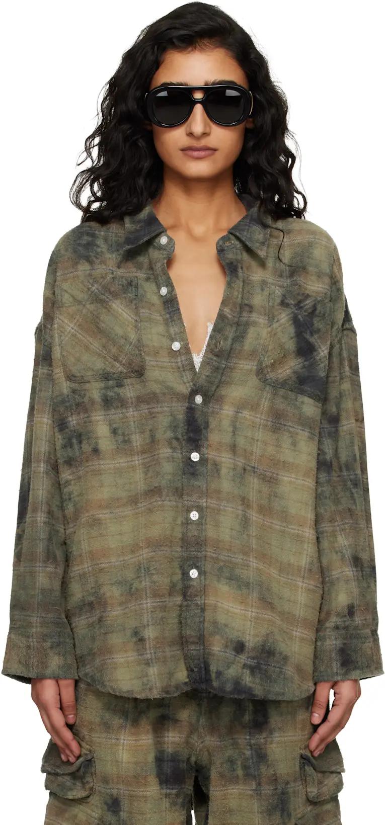 Green & Navy Drop Neck Work Shirt by R13