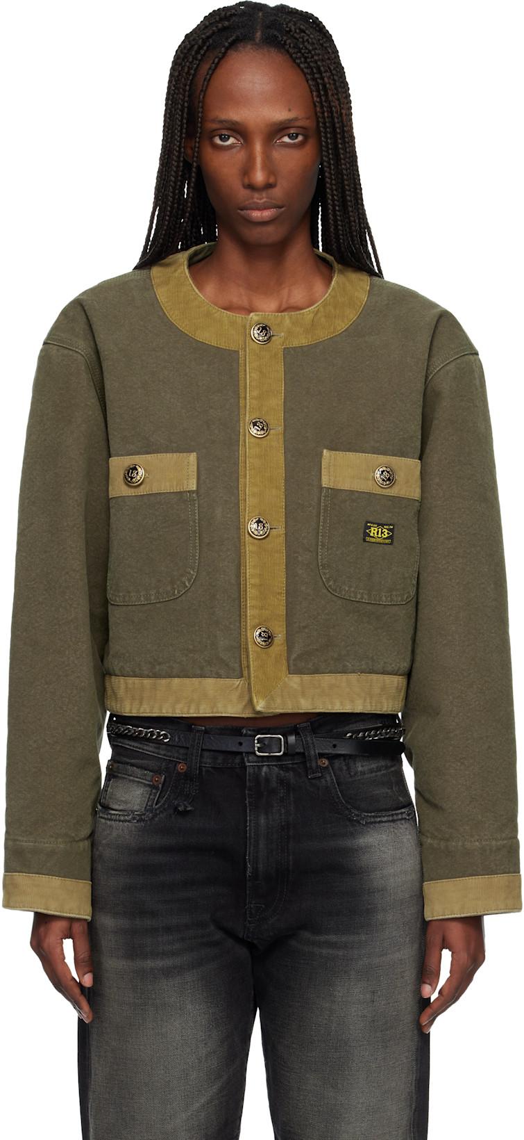 Khaki Cord Trimmed Cropped Chore Jacket by R13