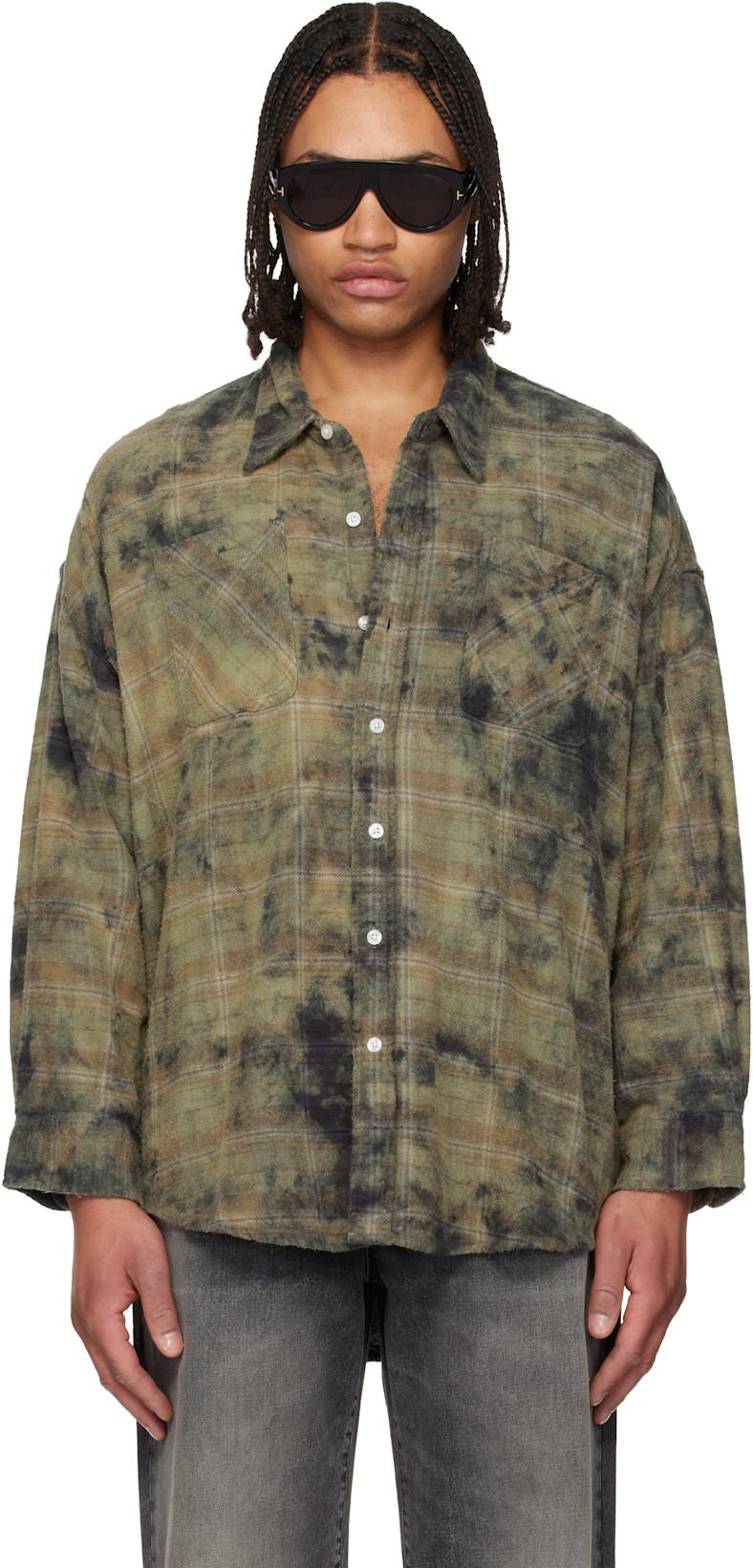 Khaki Drop Neck Work Shirt by R13