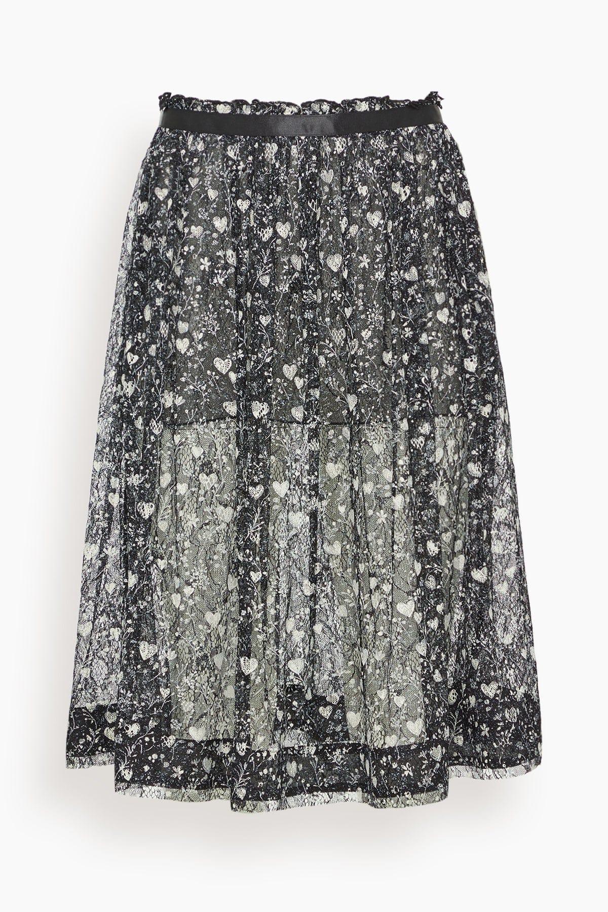 Lace Midi Skirt in Mini Hearts on Black by R13