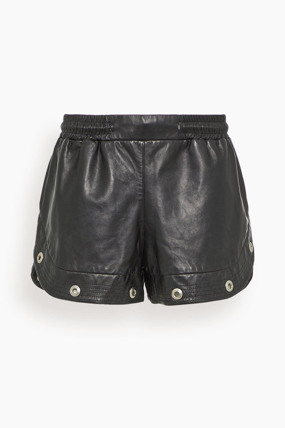 Leather Gym Shorts With Trapunto Stitching in Black by R13