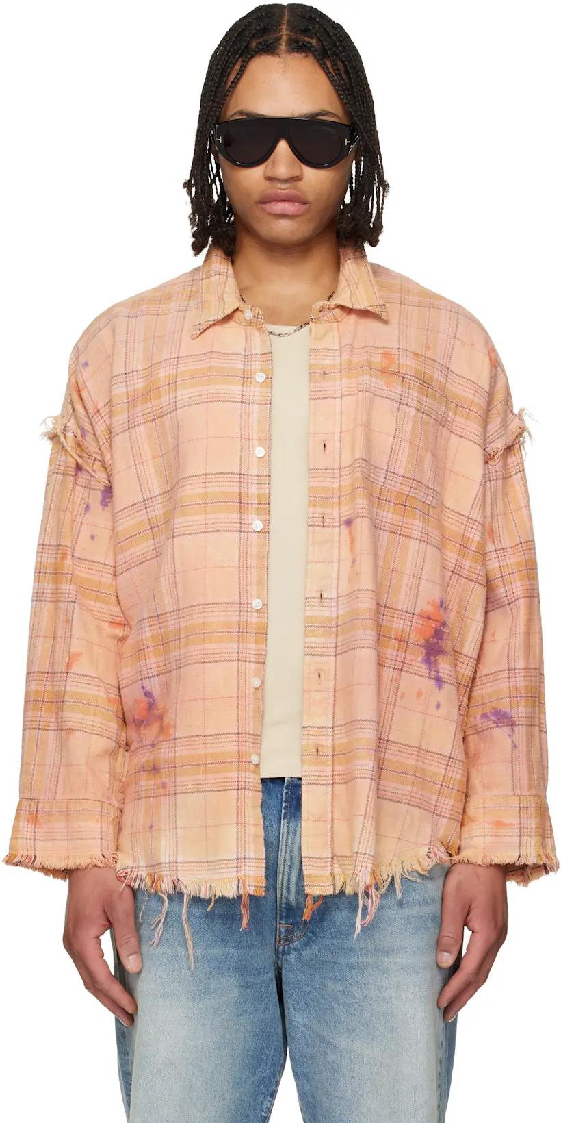 Orange Shredded Seam Drop Neck Shirt by R13