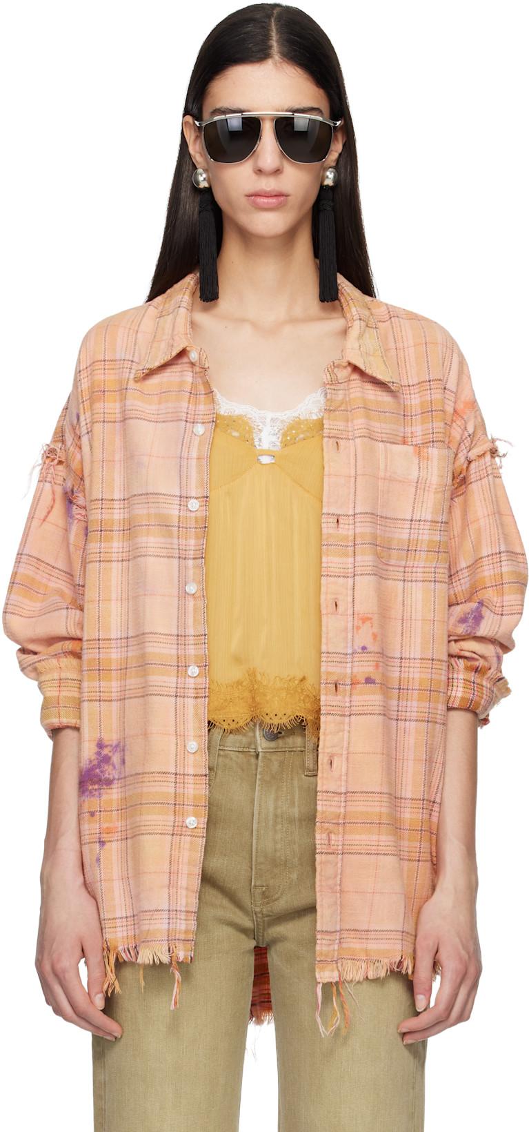 Orange Shredded Seam Drop Neck Shirt by R13
