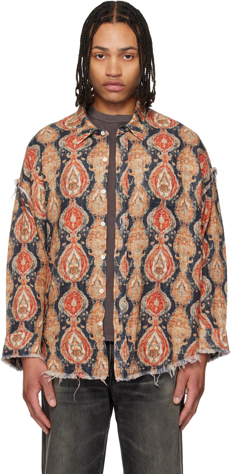 Orange & Navy Shredded Seam Drop Neck Shirt by R13