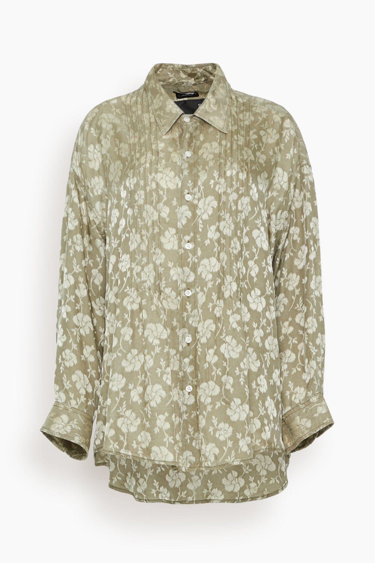Pintuck Drop Neck Shirt in Olive Floral by R13