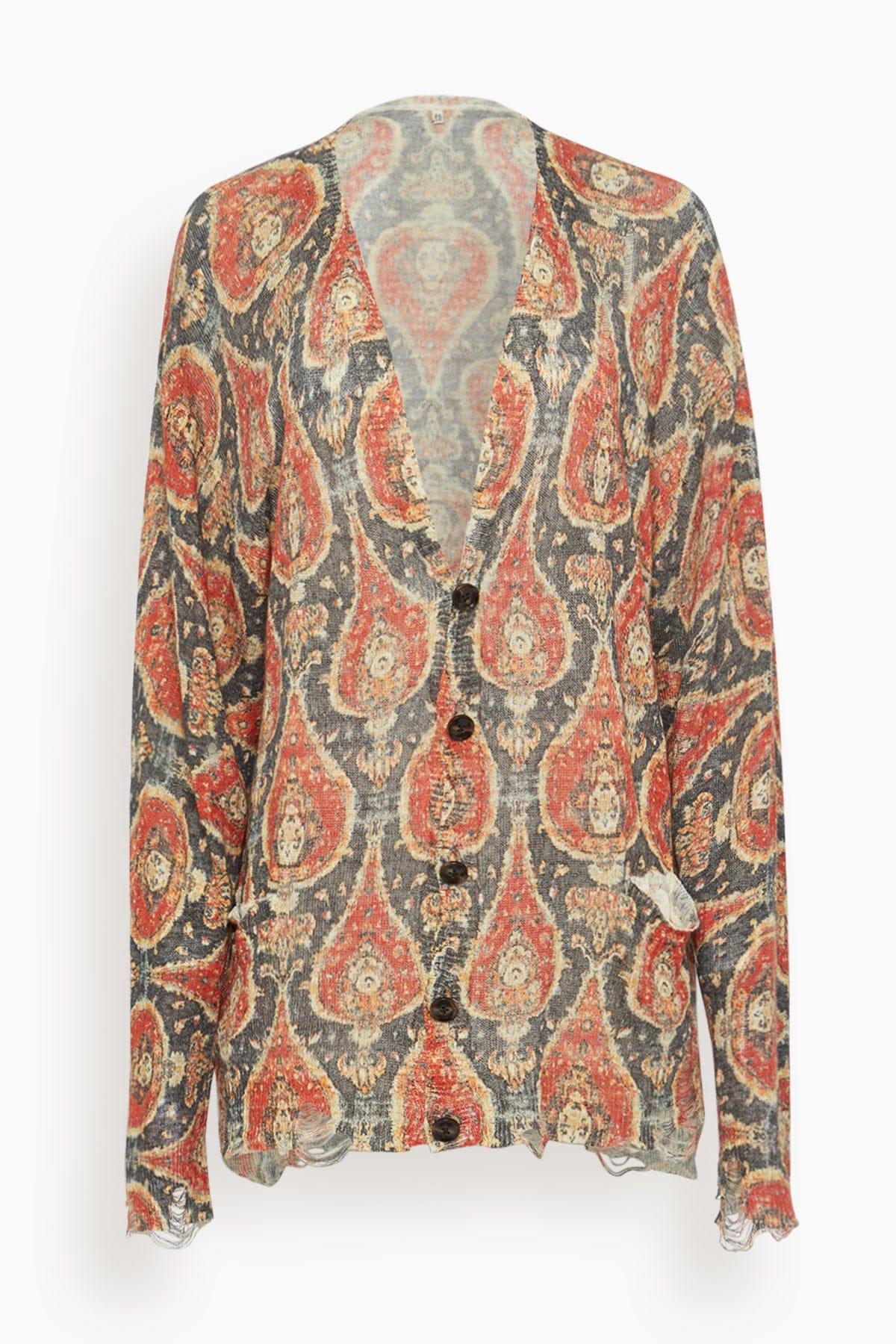 Printed Boyfriend Cardigan in Black/Red Multicolor by R13