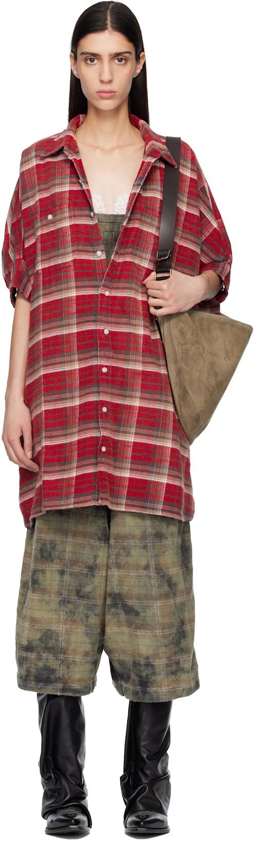 Red Plaid Oversized Boxy Shirt Minidress by R13