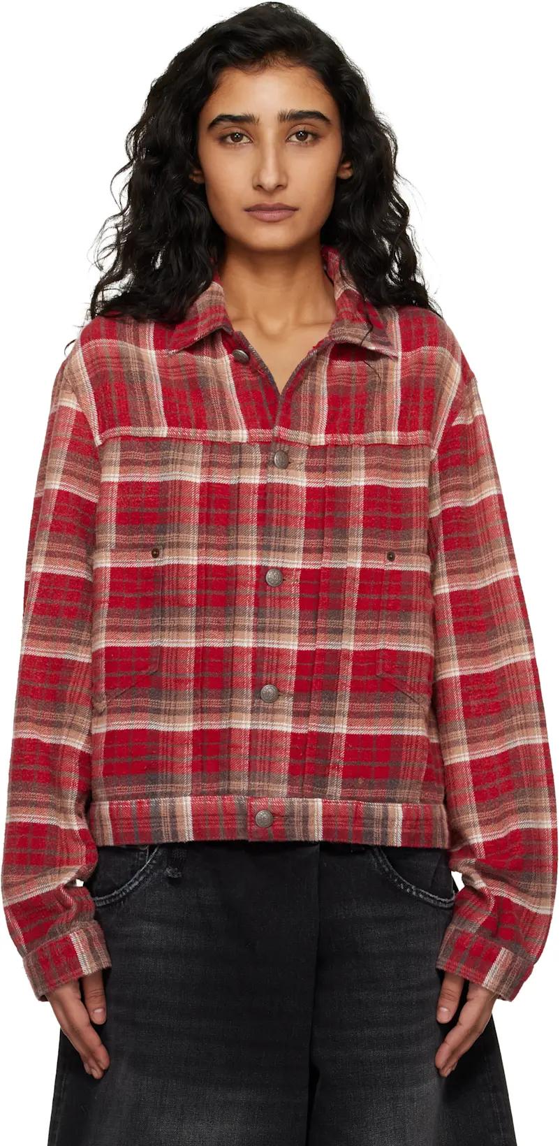 Red Relaxed Pleated Trucker Jacket by R13