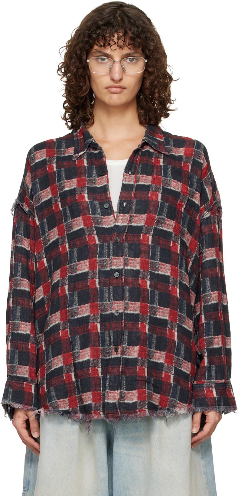 Red & Black Shredded Seam Drop Neck Reversible Shirt by R13