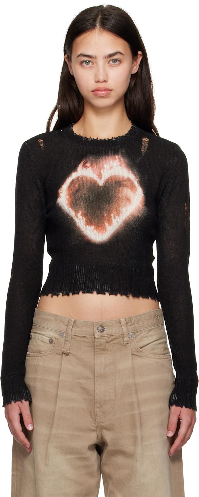 SSENSE Exclusive Black Flaming Heart Baby Crewneck Sweater by R13