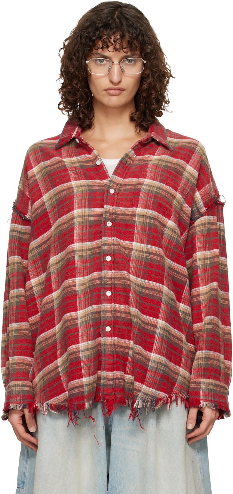 SSENSE Exclusive Red Shredded Seam Drop Neck Shirt by R13