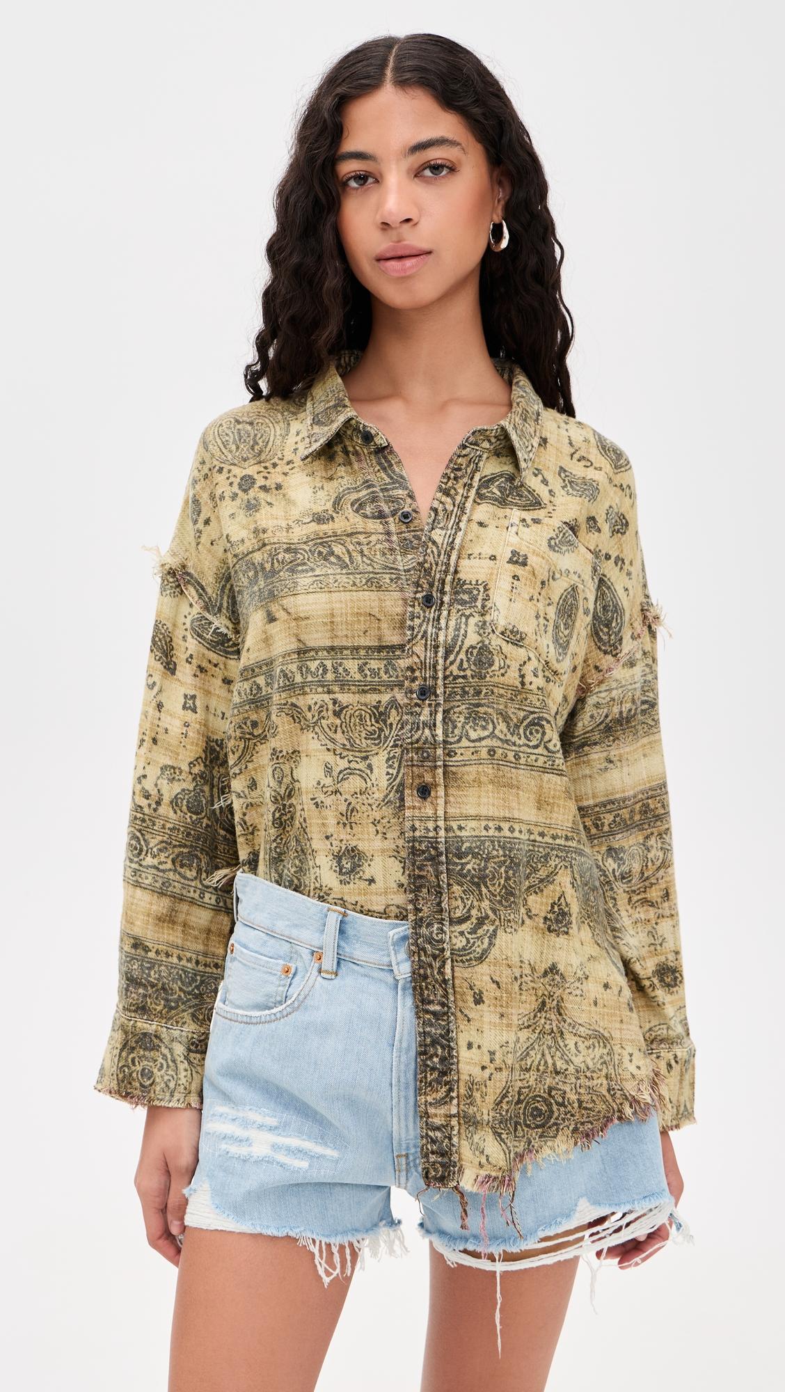 Shredded Seam Drop Neck Shirt by R13