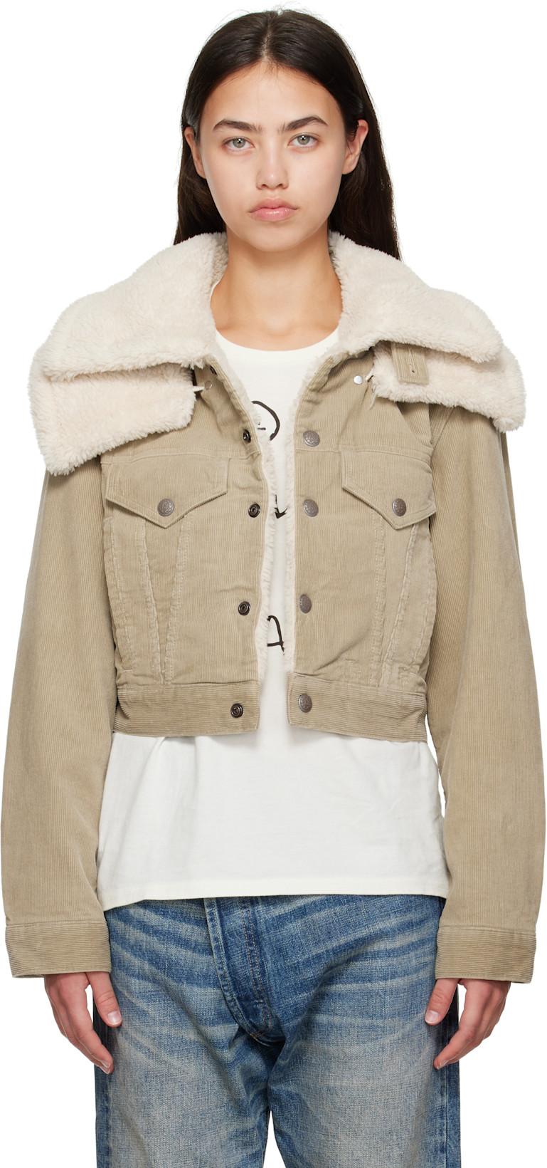 Taupe Double Collar Sherpa Trucker Jacket by R13
