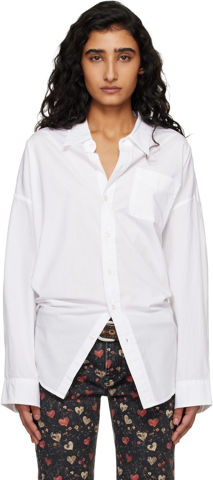 White Drop Neck Oxford Shirt by R13