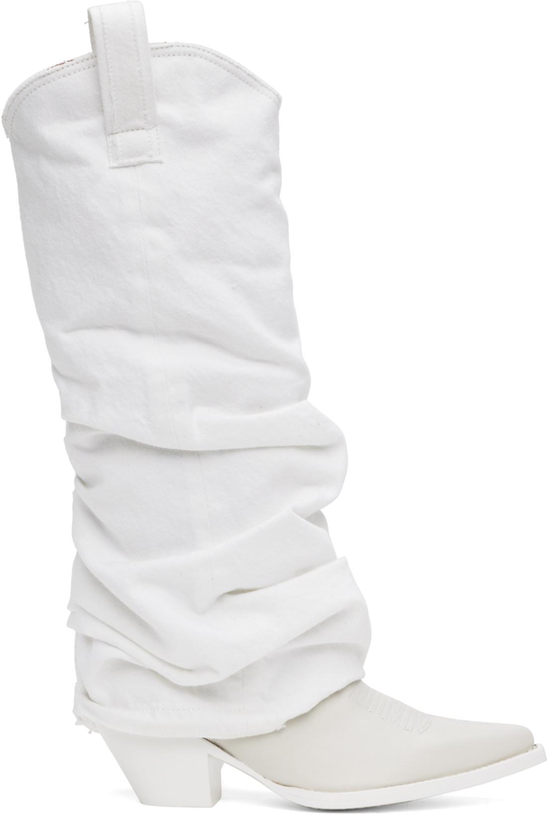 White Mid Cowboy Denim Sleeve Boots by R13