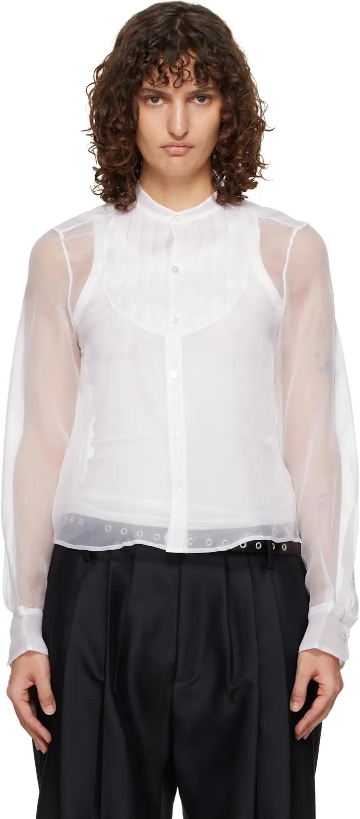 White Pleated Tuxedo Front Shirt by R13