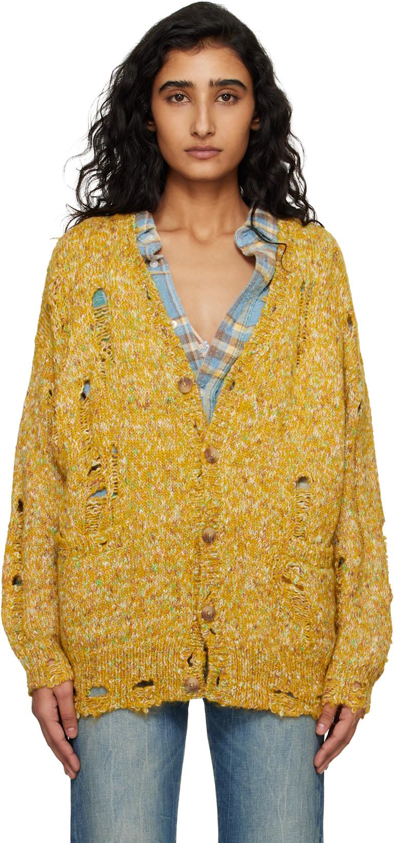 Yellow Distressed Oversized Cardigan by R13