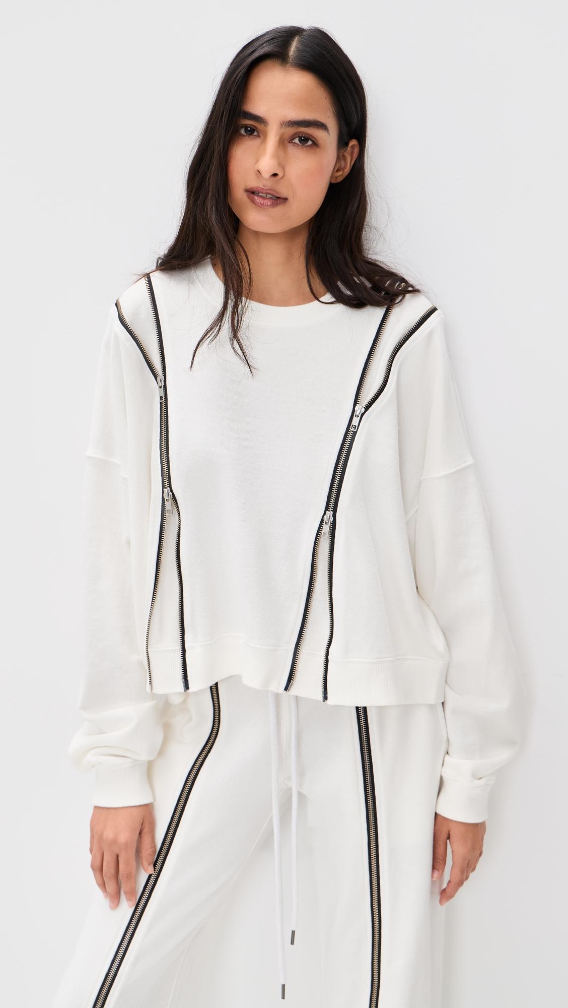 Zippered Crew Neck Pullover by R13