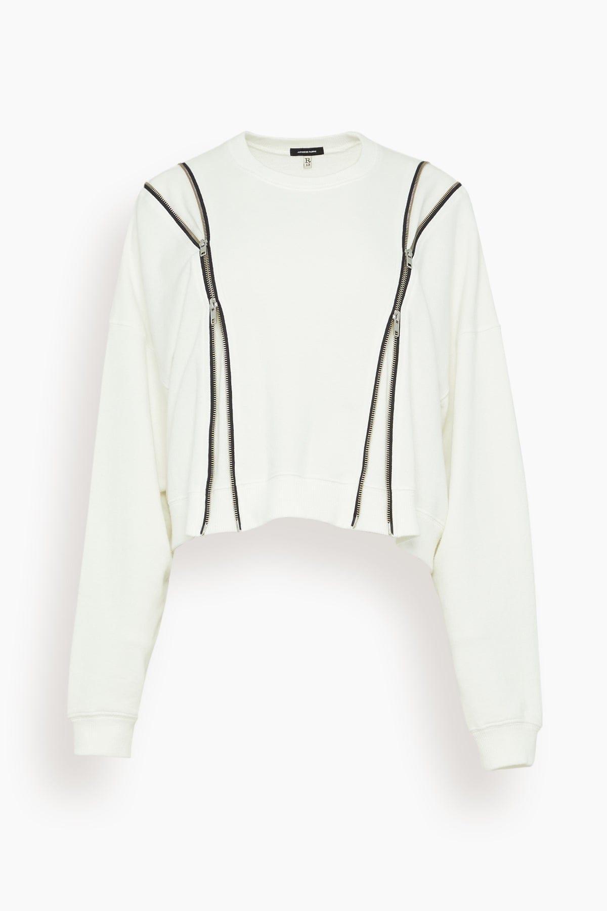 Zippered Crewneck in White by R13