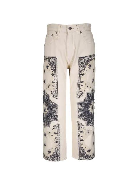 bandana-patchwork jeans by R13