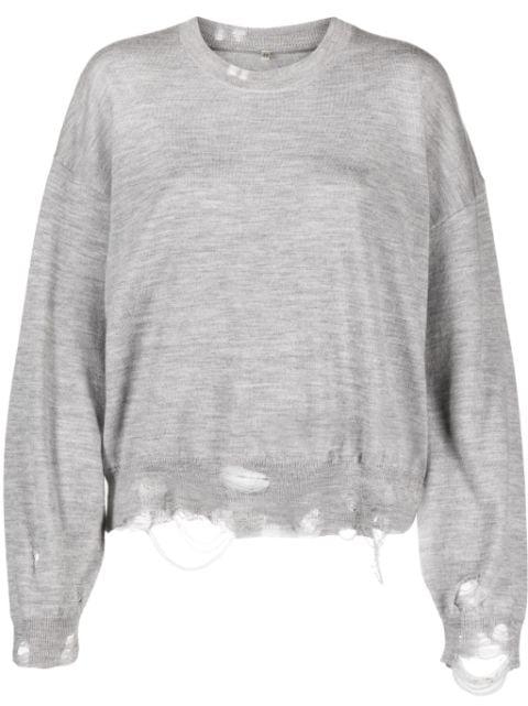 distressed merino-wool jumper by R13