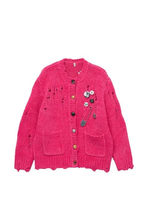 distressed pin-embellished cardigan by R13