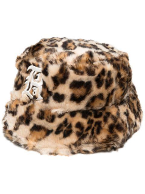 faux-fur leopard-print bucket hat by R13