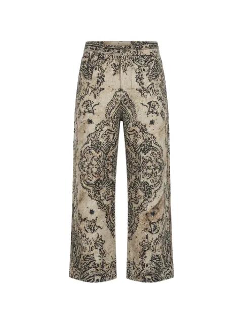 paisley-print distressed-finish trousers by R13