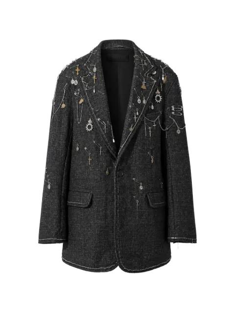 safety-pin-embellished frayed blazer by R13