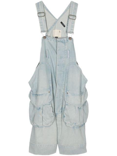 wide-leg denim cargo dungarees by R13